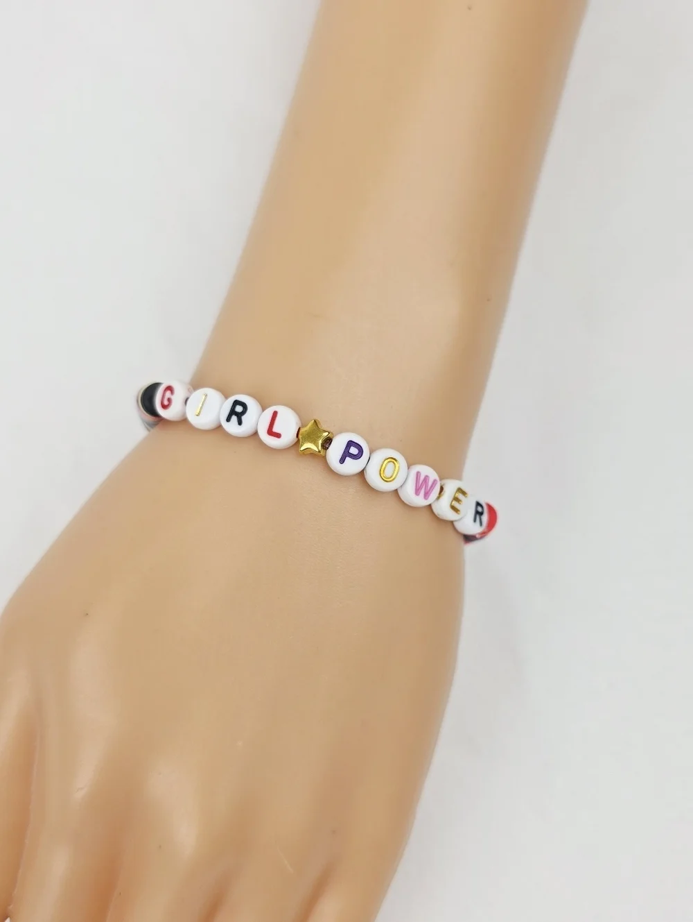 Handmade Clay Bead Multi Color Girl Power  Bracelet